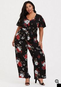Torrid Black Floral Jumpsuit